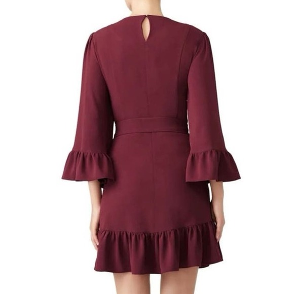 DREW Merlot Mai Drape Sleeve Mini Dress Faux Wrap-Front - Sz Small - Picture 2 of 6